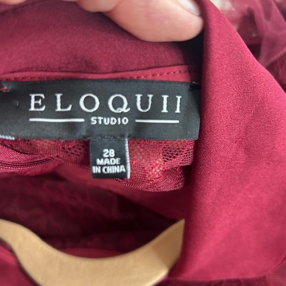 Eloquii Burgundy Wine Lace Peter Pan Collar Ruffle Midi Dress SZ 28 Romantic NEW - Picture 9 of 14
